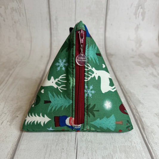 Gnome Christmas Woodland Zipped Fabric Pyramid Notions Pouch