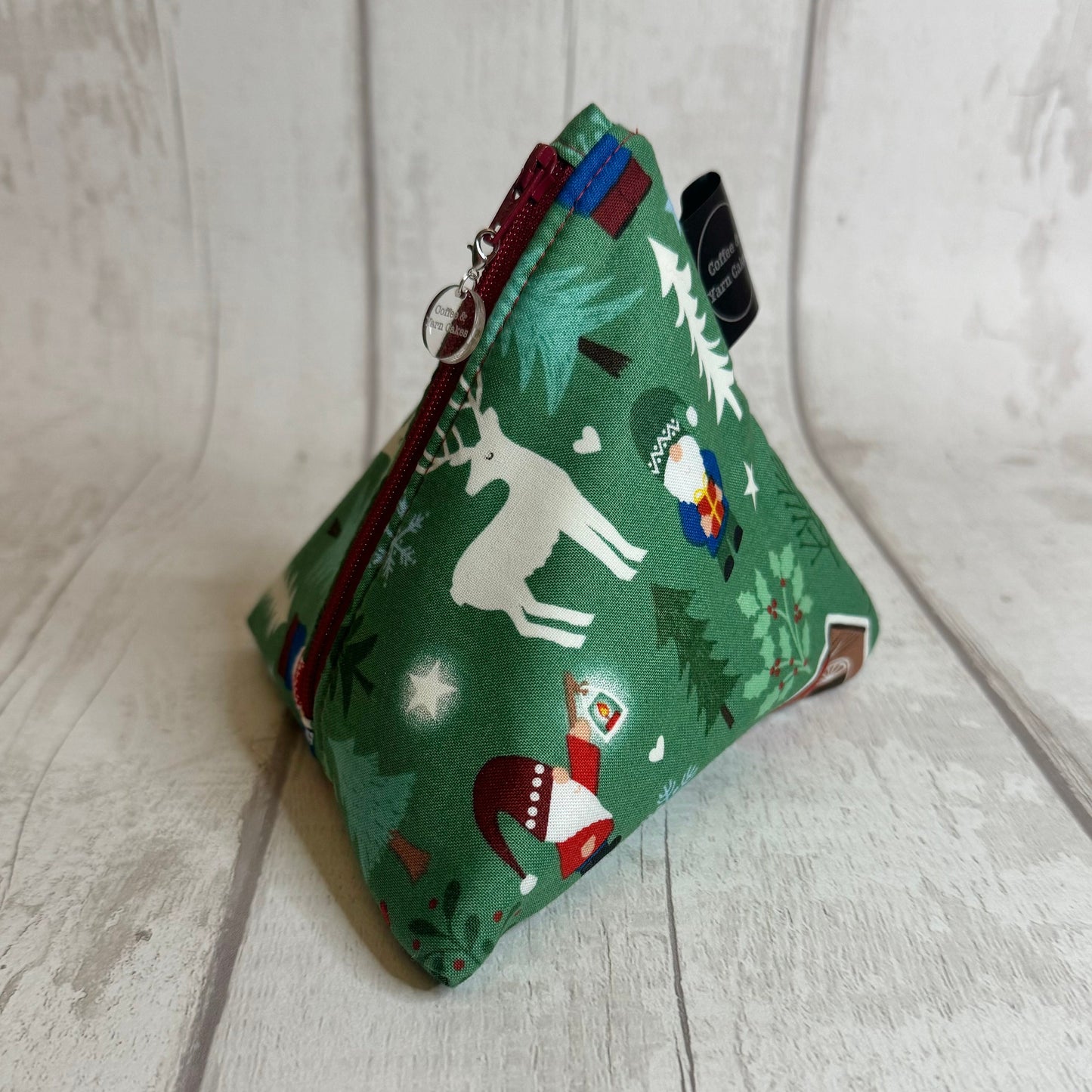 Gnome Christmas Woodland Zipped Fabric Pyramid Notions Pouch