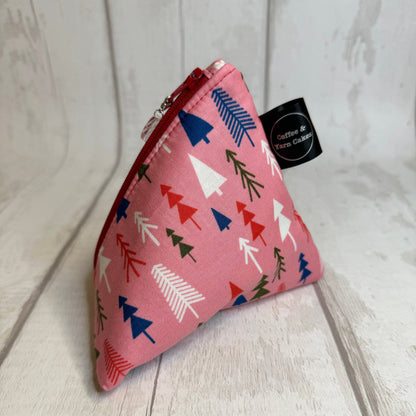 Pink Kitchmas Trees Zipped Pyramid Notions Pouch