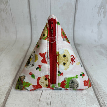 Pochette zippée pour accessoires de Noël Motif chats et chapeaux