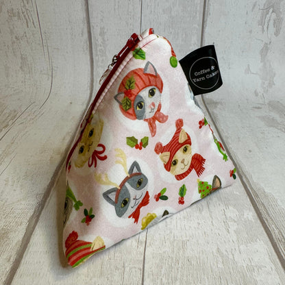 Christmas Cats in Hats Zipped Pyramid Notions Pouch