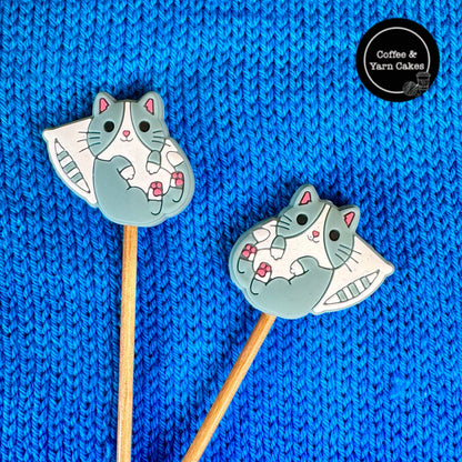 Grey Cat Kitty Stitch Stoppers 1 Pair