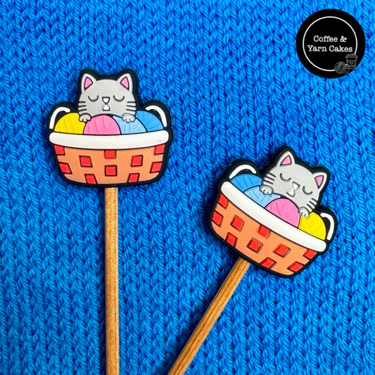 Yarn Basket Kitty Cat Stitch Stoppers 1 Pair