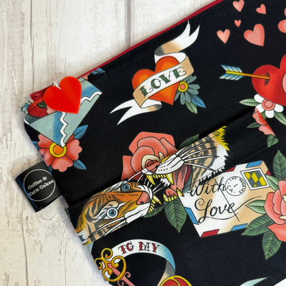 True Love Valentine’s Tattoo Zipped Project Bag - Large Size