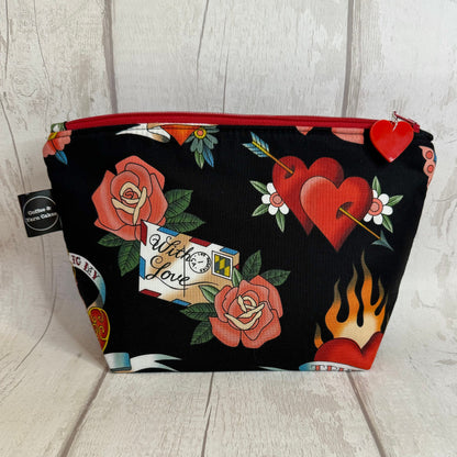 True Love Valentine’s Tattoo Zipped Project Bag - Small/Sock Size