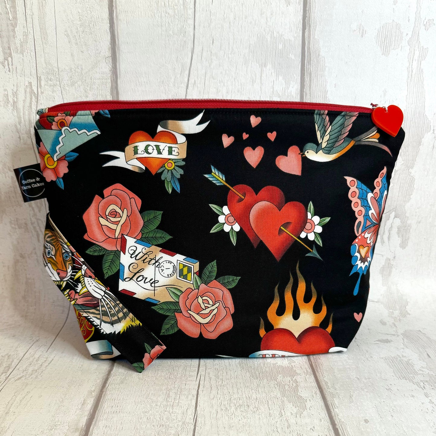 True Love Valentine’s Tattoo Zipped Project Bag - Large Size